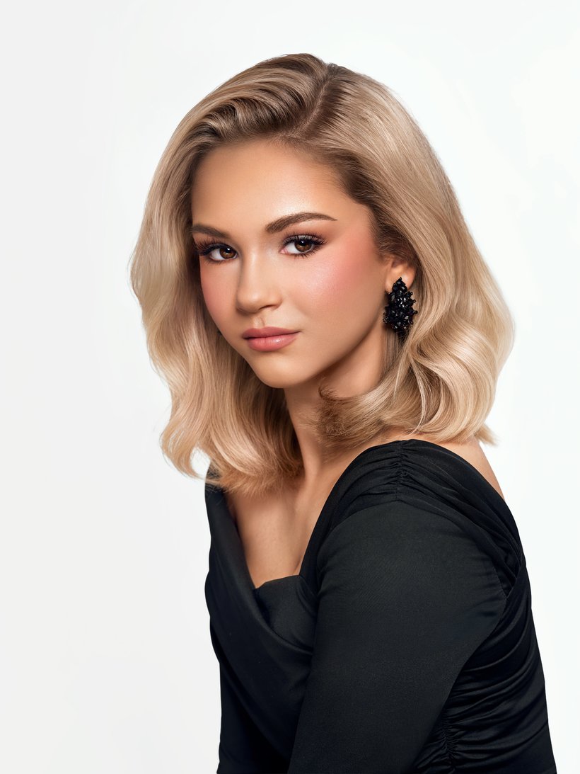 Competition-finish pageant headshot by Cook Studio